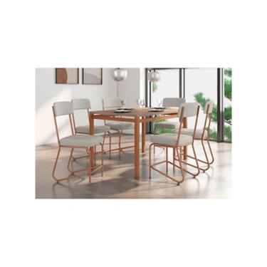 Imagem de Conjunto de Jantar Nagoia 6 Lugares Tampo em MDP com Cadeiras Estofadas em Corino Cobre 136X80CM
