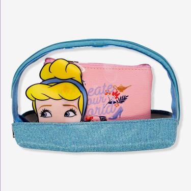 Imagem de Necessaire Zonacriativa 2 em 1 Cinderela - Disney em Plástico PVC e Nylon 16x22x9CM Azu...