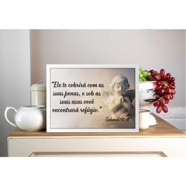 Imagem de Quadro Decorativo Religioso Salmo 91:4 Retangular 70x50CM em Canvas com Ou sem Vidro Br...