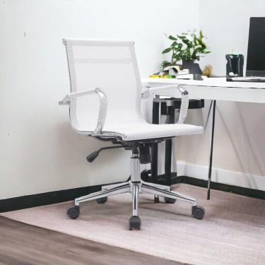 Imagem de Cadeira de Escritório Charles Eames Diretor Tela Mesh Base com Rodízios Giratória Branca