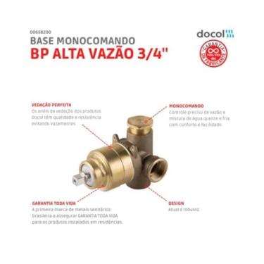 Imagem de Base para Banheira e Chuveiro Monocomando DN20 3-4 para Alta Vazão em Baixa Pressão Docol