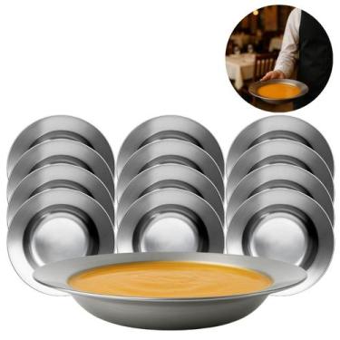 Imagem de 12 Pratos de Metal 20,5cm Refeição P/ Restaurantes e Hotéis - Fx