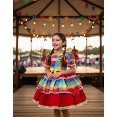 Imagem de Vestido Infantil Luxo Quadrilha Xadrez Junina Julina - Pingo De Gente,