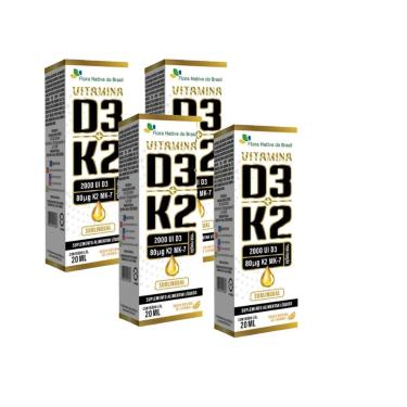 Imagem de Kit 4x Vitamina D3 2000ui + Vitamina K2 4x20ml Laranja Flora-Unissex