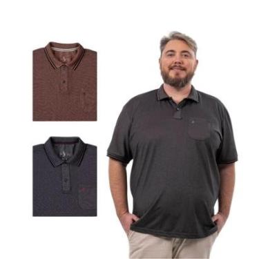 Imagem de Kit 3 Camisa Polo Masculina Plus Size Pique com Bolso Casual-Masculino