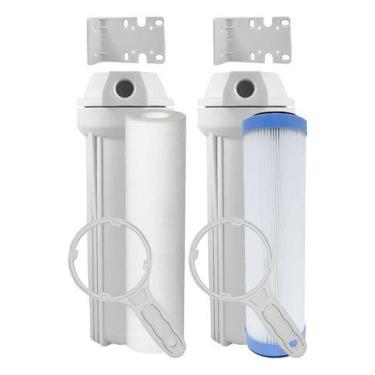 Imagem de Kit 2 Carcaça 9 3/4 + Refis Plissado 25m + Polipropileno 10m Branco - 