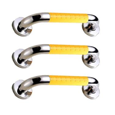 Imagem de Barra Alça Apoio 40cm Kit 3 Uni Suporte Aco Inox Pcd Acessibilidade Criança Idoso Gestante Escada Corrimao Banheiro