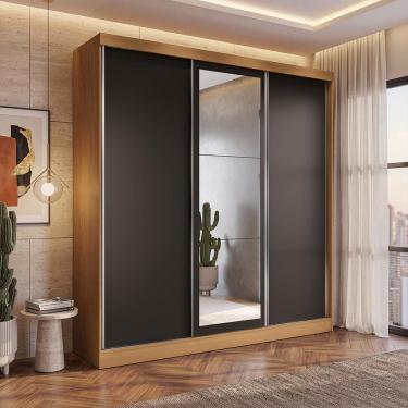 Imagem de Guarda Roupa Casal CB1505 3 Portas de Correr 3 Gavetas com Espelhos MDP Tapajós-Preto F...