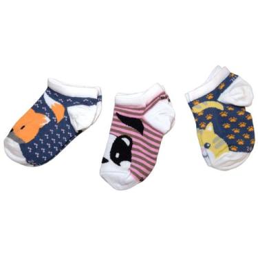 Imagem de Meia Kit 3 Pares Infantil Menina Cano Curto Calcanhar Verdadeiro Algod