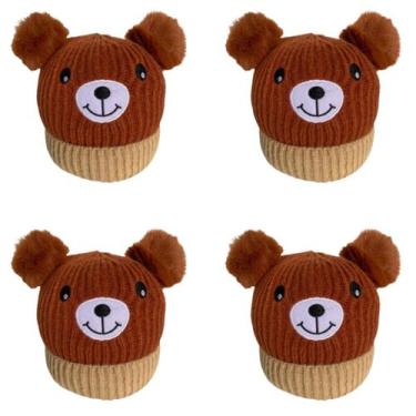 Imagem de kit 4 toucas gorro infantil de pompom bichinho para menino menina forr