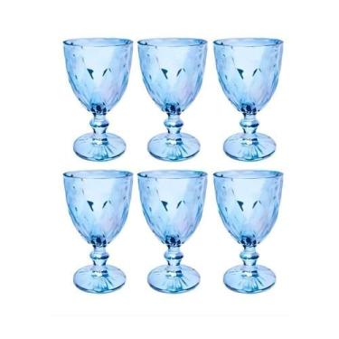 Imagem de Conjunto 6 Taças de Vidro Milbani 330ml Azul para Água Sucos e Drinks 