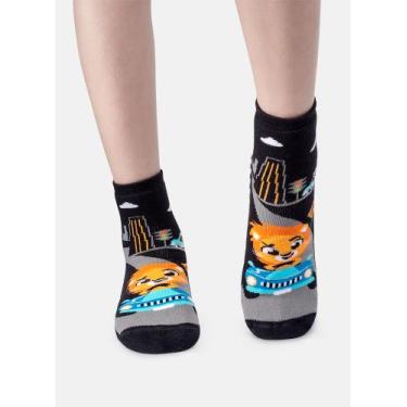 Imagem de Meia Soquete Puket Menino Sola Emborrachada Leão Preto 22 a 29, Preto,