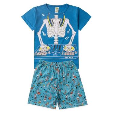 Imagem de Pijama Infantil Masculino Verão Esqueleto - Hey Kids Azul, Azul claro,