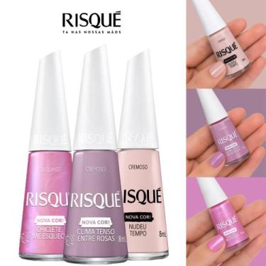 Imagem de Kit Esmaltes Risqué Tons Cores Rosas Roxos Nudes Cremosos 8ml