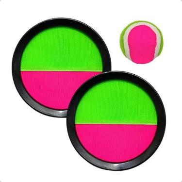 Imagem de Kit 2 Raquetes tiras autocolantes + Bola Esporte Infantil Pais Filhos.