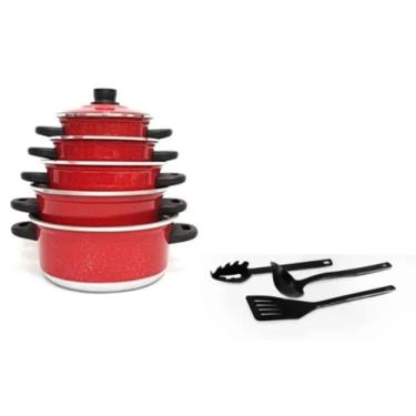 Imagem de Jogo Panelas Caçarola 5 Peças Vermelho + 3 Espátulas