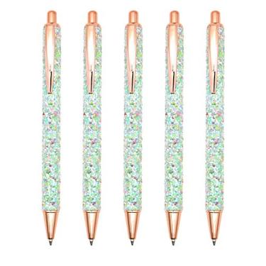 Imagem de Gullor 5 canetas esferográficas, canetas esferográficas com glitter, tinta preta, ponta média, 1 mm, para escritório aniversário, verde