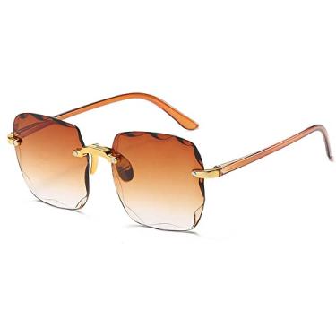 Imagem de Óculos de sol quadrado vintage clássico espelho gradiente feminino sem moldura óculos de sol feminino retrô moda sem aro óculos de sol, chá cinza, china