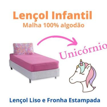 Imagem de Jogo De Lençol Infantil 2 Peças Unicornio Rosa Em Malha 100% Algodão -