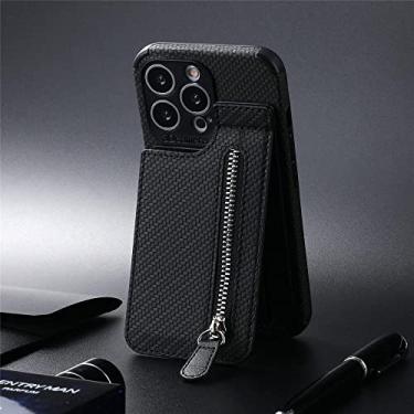 Imagem de Capa de telefone de couro carteira de cartões com zíper para iPhone 13 12 Mini 11 Pro Max X XS XR 8 7 6 6S Plus SE 2020 Bolsa Porta-Cartão Capa, Preto, Para iPhone 11ProMax