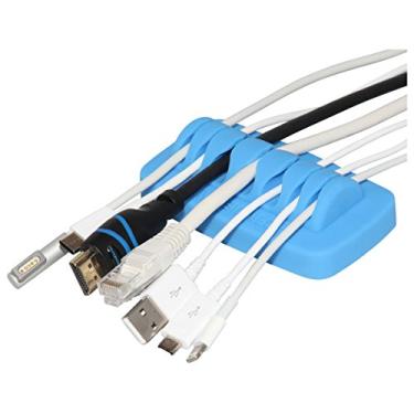 Imagem de Organizador de cabos mais pesado do mercado! Suporte compacto e pesado para cabo de mesa e organizador de cabos, silicone ecológico, sem mau cheiro, embalado com 4 abraçadeiras reutilizáveis! Azul