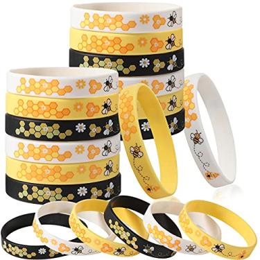 Imagem de Pulseira de silicone para abelha, 24 peças, cores sortidas, lembrancinhas de festa com tema de abelha, decoração de professores de abelha, decoração de sala de aula, pulseira de abelha para menino, aniversário de meninas, artigos de festa de chá de bebê