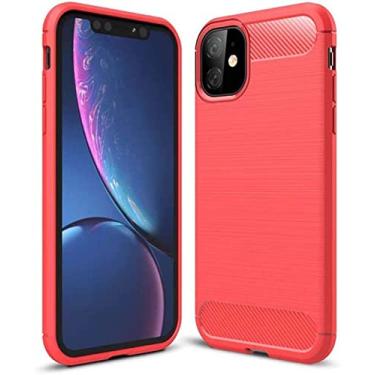 Imagem de HAODEE para Apple iPhone 11 Series Case, fibra de carbono escovado anti-queda capa protetora de gel de sílica com tudo incluído (cor: vermelho, tamanho: 6,1 polegadas)