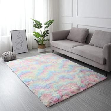 Imagem de Tapetes de área modernos decoração de casa tapetes macios e macios para sala de estar quarto quarto de crianças felpudo tapete antiderrapante macio interior (cores do arco-íris) 200 x 248 cm