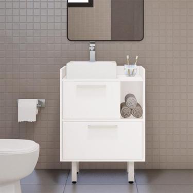 Imagem de Gabinete Para Banheiro Lavabo 2 Portas Branco Lilies Móveis - Estilare