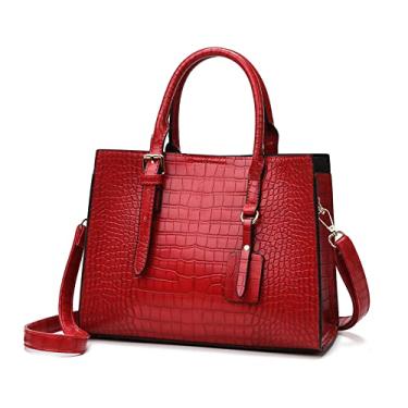 Imagem de Bolsa grande para mulheres, bolsa transversal de couro de crocodilo bolsa de ombro casual feminina bolsa de ombro, Vermelho