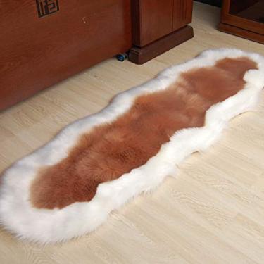 Imagem de Tapete de área falsa formato irregular tapete lavável peludo longo antiderrapante protege o chão para sala de estar sala de estudo banheiro varanda quarto infantil sofá cadeira, camelo b, 60 * 100 cm