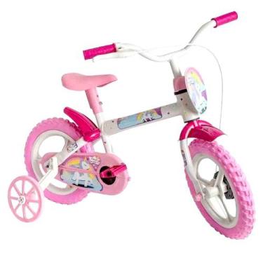 Imagem de Bicicleta Infantil De Unicórnio Aro 12 Branca Com Rosa Styll Kids
