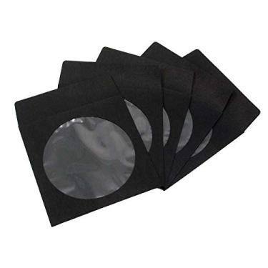 Imagem de Pacote com 100 envelopes Maxtek premium de papel preto grosso para CD DVD com janela cortada e aba, 100 g de peso pesado.