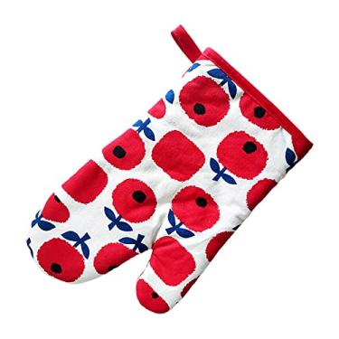 Imagem de Luvas de forno Luvas de churrasco Luvas de cozinha para cozinhar assar grelhar acolchoado isolado, forma de ajuste natural, algodão, vermelho, 28 * 18 cm