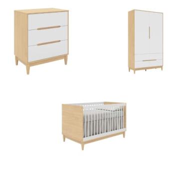 Imagem de Combo berço+Cômoda+Guarda Roupa Tomi Branco/Carvalho-Quater