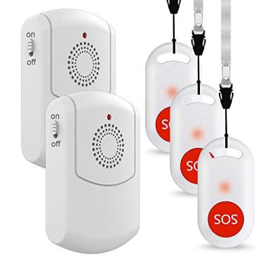 Imagem de Sistema de botão de chamada sem fio do pager do cuidador botão de alerta pessoal botão de pânico para idosos em casa sistema de chamada de enfermeiras com pager portátil e botão de emergência (2 receptores + 3 botões)