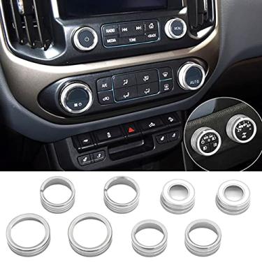 Imagem de Thor-Ind Capa de botão de áudio AC compatível com Chevrolet Chevy Colorado GMC Canyon 2015-2022 console central auto controle climático seta 4WD luz interruptor tampa botão anel de acabamento 8 peças (prata)