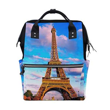 Imagem de ColourLife Mochila para fraldas Eiffel Under Beautiful Sky Casual Daypack multifuncional