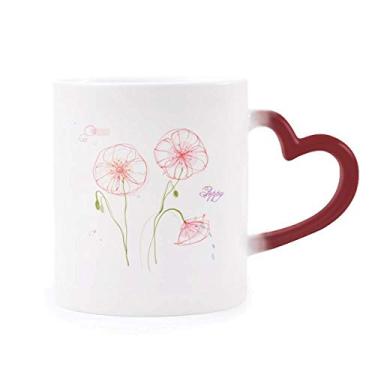 Imagem de Caneca de flor branca com pintura sensível ao calor, copo de grés que muda de cor vermelha