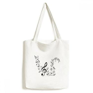 Imagem de Bolsa de lona preta com notas musicais Flappg bolsa de compras casual