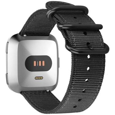 Imagem de Bandas Fintie Compatíveis com Fitbit Versa 2 / Versa/Versa Lite Edition, Acessórios de pulseira de correia de substituição de nylon macios compatíveis com relógio inteligente Fitbit Versa - Preto