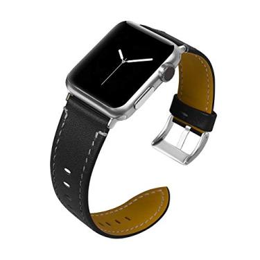 Imagem de Pulseira Couro Preto LTIMPORTS, compativel com Apple Watch 46mm Series 11/10, 45mm Series 9/8/7, 44mm 6/5/4/SE, 42mm Series 3/2/1 e Apple Watch Ultra 49mm 3/2/1