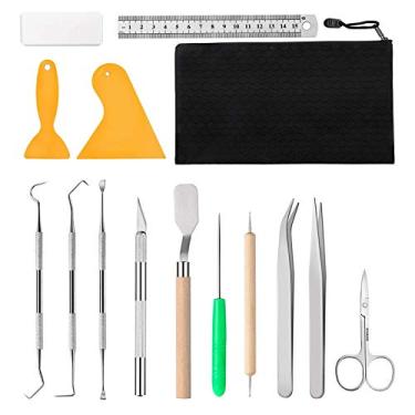 Imagem de 15pcs kit de ferramentas de jaqueta artesanal, ferramentas de artesanal básico, incluindo tesoura, pinças, amassadores, raspador, espátula para