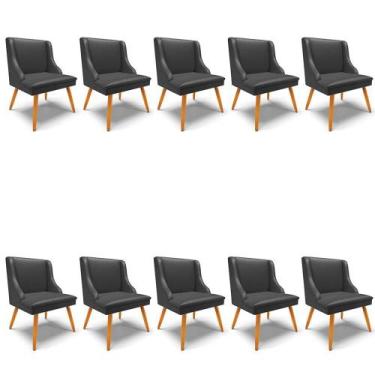 Imagem de Kit 10 Cadeiras Estofadas Para Sala De Jantar Pés Palito Lia Sintético