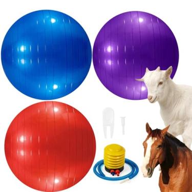 Imagem de WoYous 3 peças de bola de bode para animais de estimação, brinquedo de cordeiro, bola de cavalo para treinamento de cães com bomba infladora para cães de estimação, cabras, cavalos, para brincar em