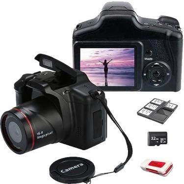 Imagem de Acuvar Câmera digital de 16 MP, mini câmera compacta estilo SLR com cartão SD de 32 GB, leitor de cartão, suporte de cartão LCD de 2,4 polegadas, sensor CMOS de zoom de 16 X – câmera de vlogging