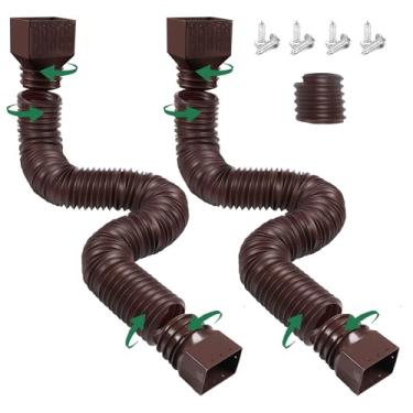 Imagem de Pacote com 2 extensões de calha de chuva, extensor de calha de drenagem flexível, conjunto de extensor de drenagem de bico baixo, conector de calha, drenagem de água da chuva, com mini conector