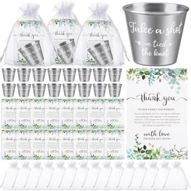 Imagem de CoscosX 60 Conjunto de Lembrancinhas de Casamento para Convidados A Granel, Incluindo Copos de Shot de Aço Inoxidável de 1,5 Oz, Cartões de Agradecimento com Saquinhos de Organza p (, Multicolorido)