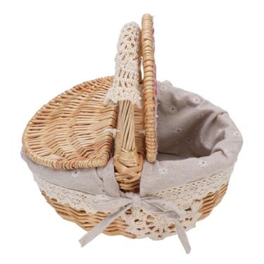 Imagem de Cesta de Piquenique de Vime Com Tampa e Alça redonda. Cesta Oval de Grande Capacidade, Revestimento removível. Ideal para Piqueniques, Caminhadas, Camping, Armazenamento Com (Xadrez vermelho)