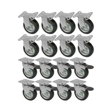 Imagem de Kit 16 un roda rodízio fixo giratório trava borracha 5 poleg - AJAX